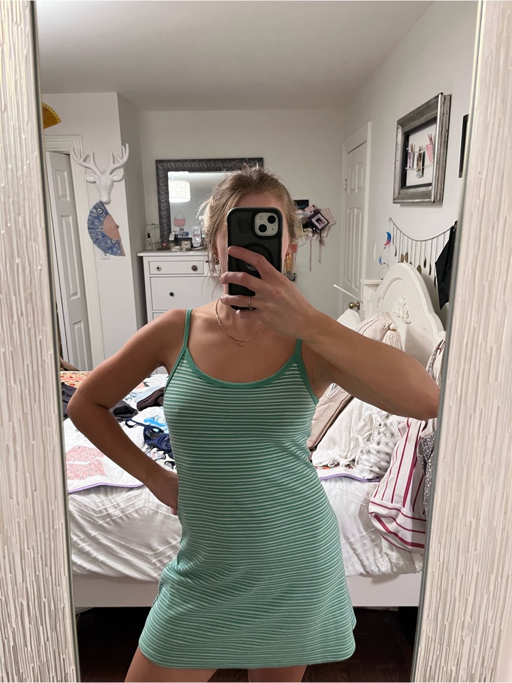 aerie Mint Green & White Striped Tank Mini Dress
